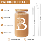 Monogram B Initial Glass Cup 16 Oz Can Coffee Cups with Lid and Straw